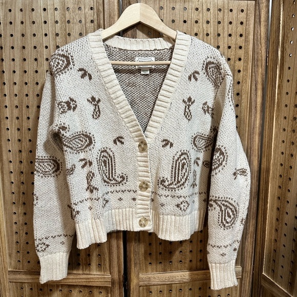 American Eagle Cream Paisley Button UP Cardigan Sweater - Picture 2 of 5